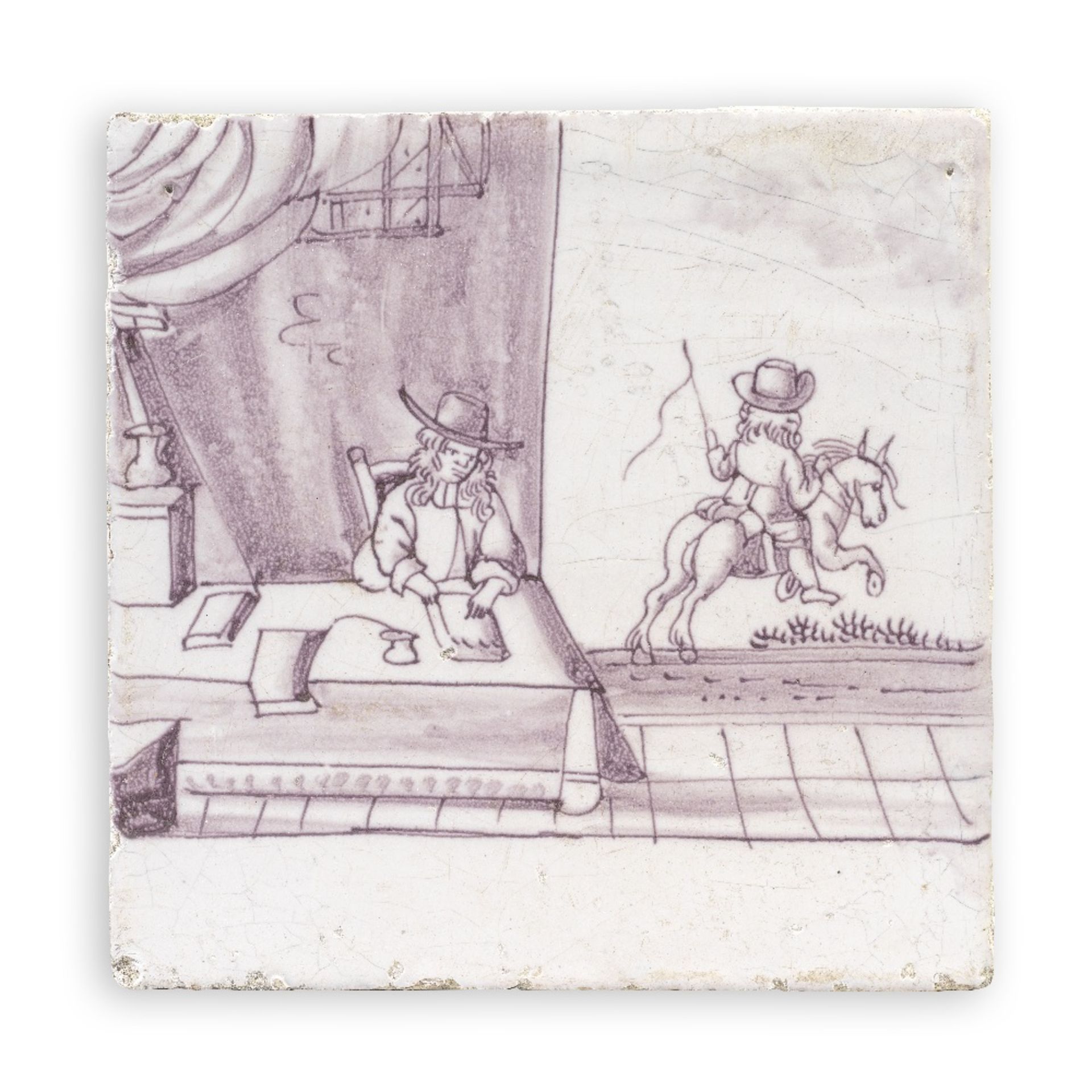 An English delftware Popish Plot tile, circa 1680-1700