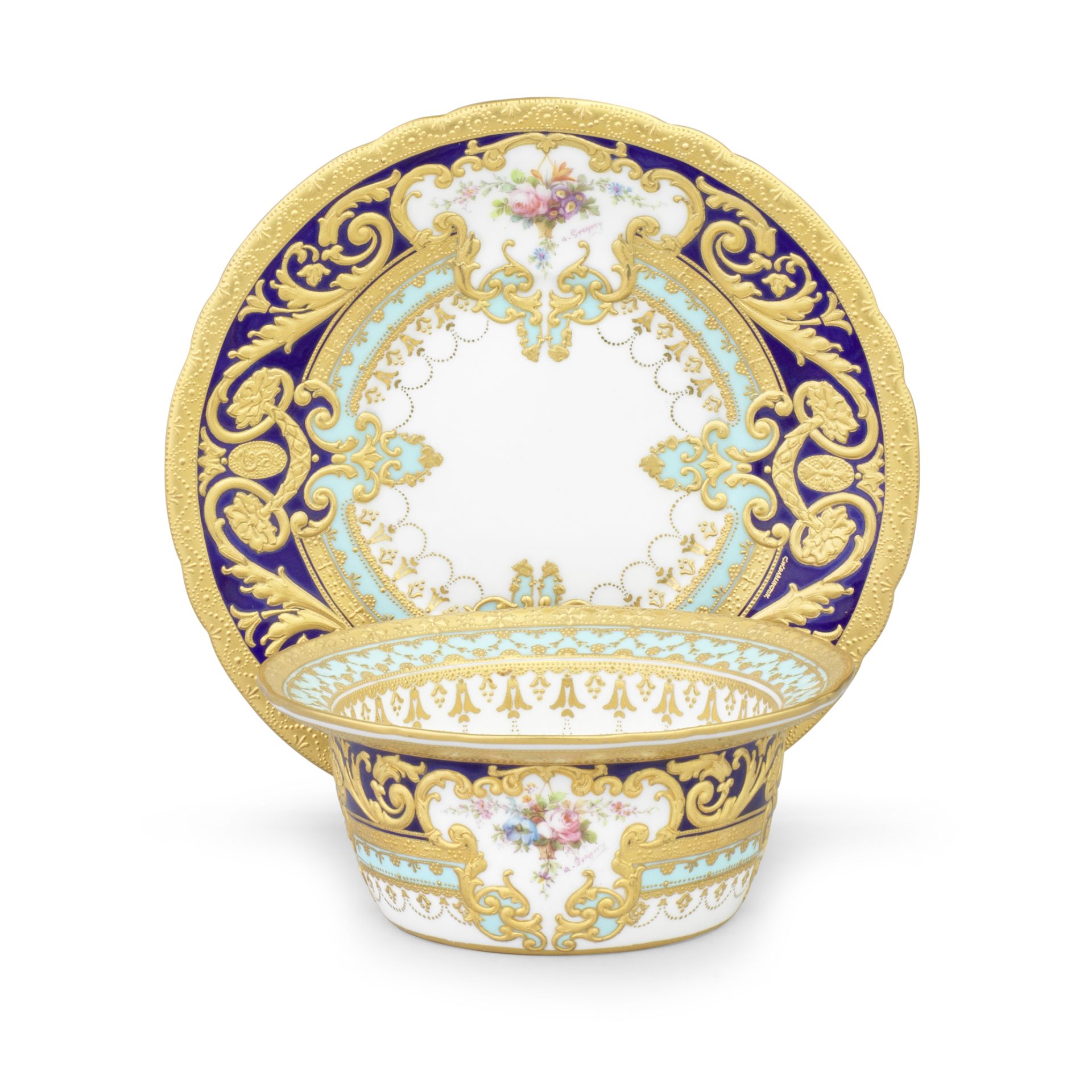 A Royal Crown Derby ramekin dish and stand from the Judge Gary Service, dated 1910