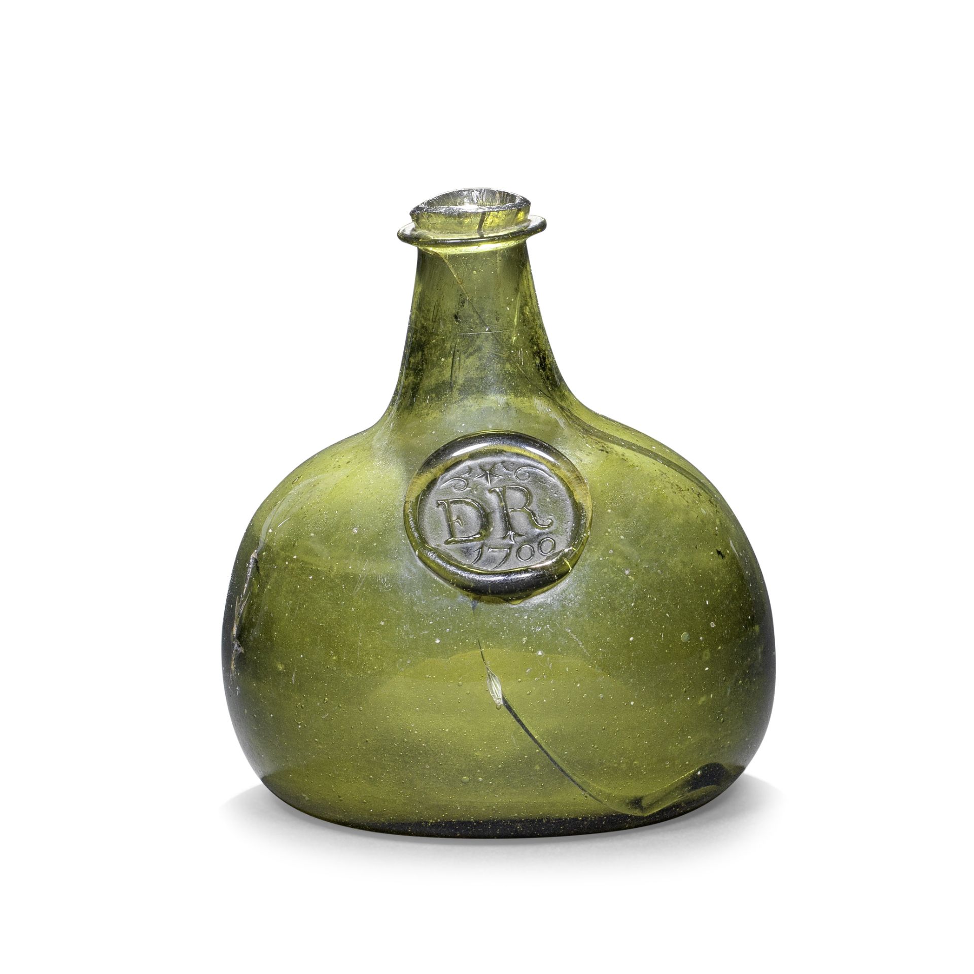 A very rare sealed half size 'Onion' wine bottle, dated 1700