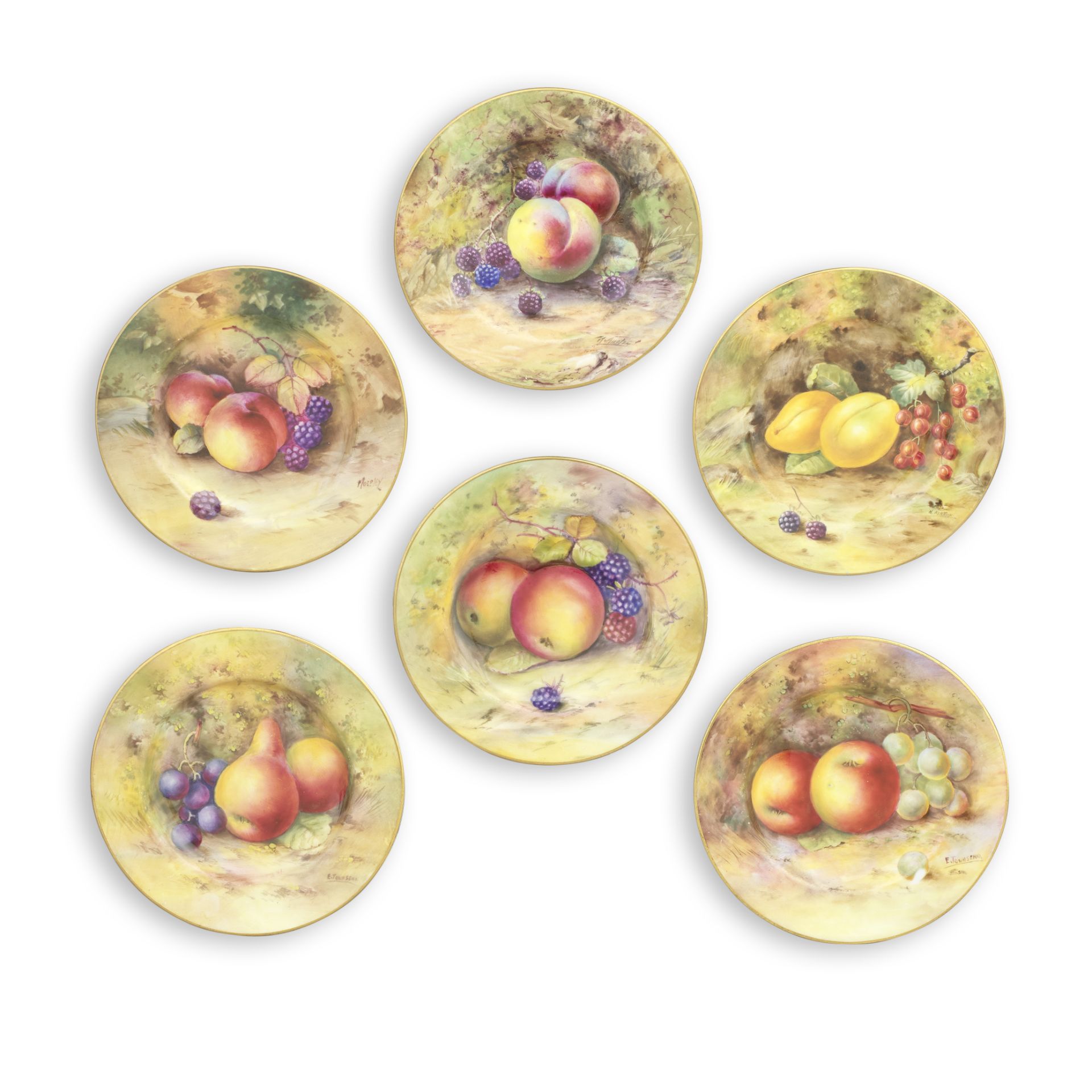 Six Royal Worcester 'Painted Fruit' small plates, dated 1924-29