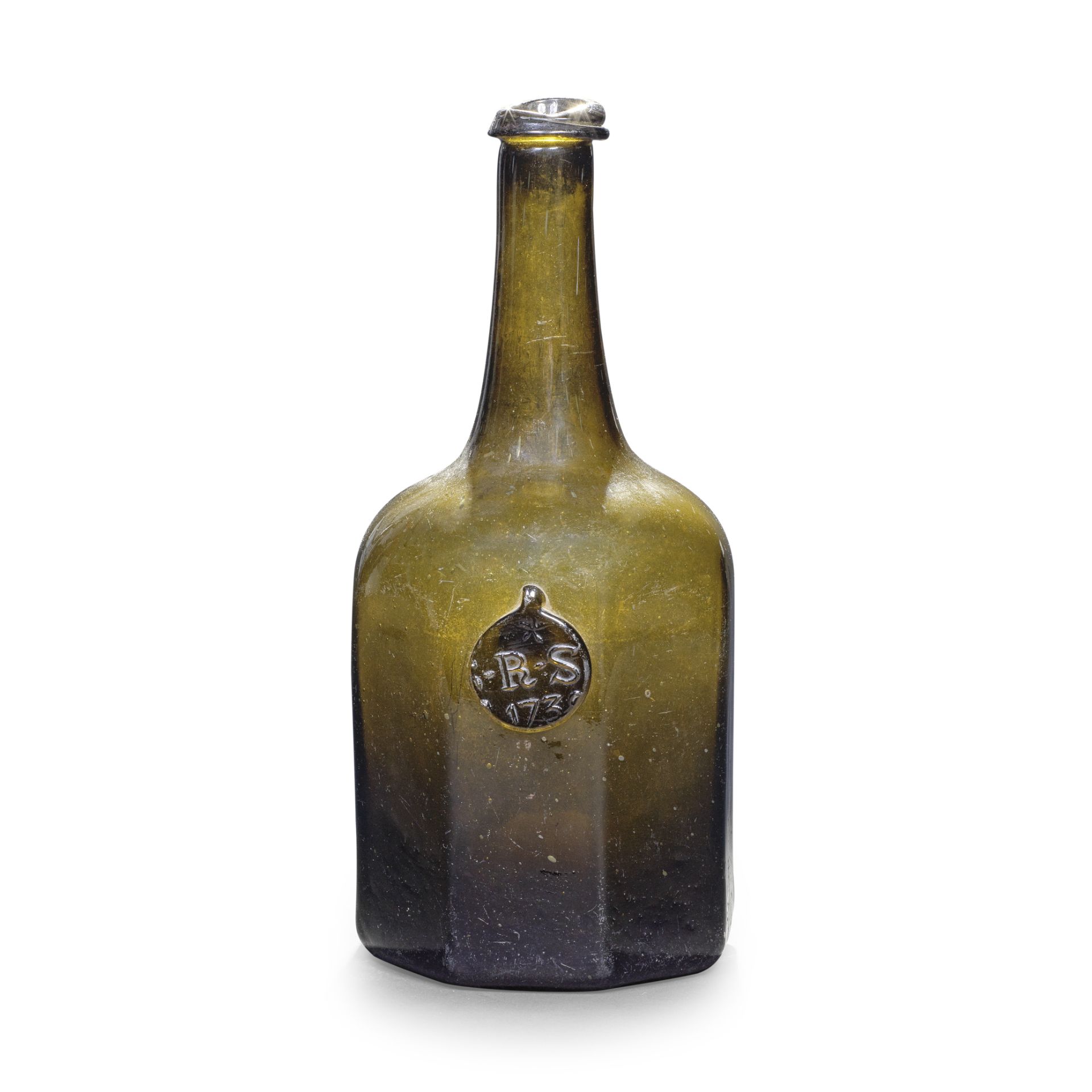 A rare sealed 'Octagonal Cylinder' wine bottle of possible American interest, dated 1739