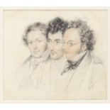 SCHUBERT (FRANZ)TELTSCHER (JOSEF) Portrait drawing of Schubert, Anselm Hüttenbrenner and Johann