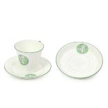 SUFFRAGETTE TEA CUP, SAUCER AND PLATE A tea cup and saucer, and small cake plate after a design ...