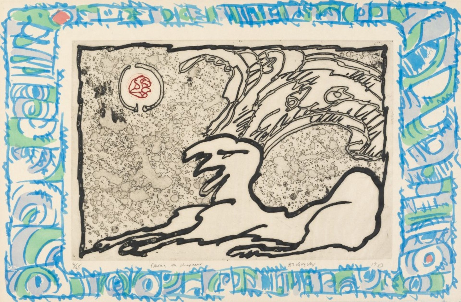 PIERRE ALECHINSKY (born 1927) Sphinx au chapeau,1983 Eau-forte et aquatinte sur papier Japon. Le...