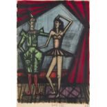 BERNARD BUFFET (1928-1999) Le clown et la danseuse (mon cirque),1968 Lithographie en couleurs. S...