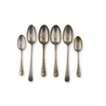 A set of twenty-two matched George III silver tablespoons Marks rubbed, some London 1774, probab...