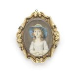 English School, circa 1780-90 A portrait miniature of a young girl, wearing a white dress with f...