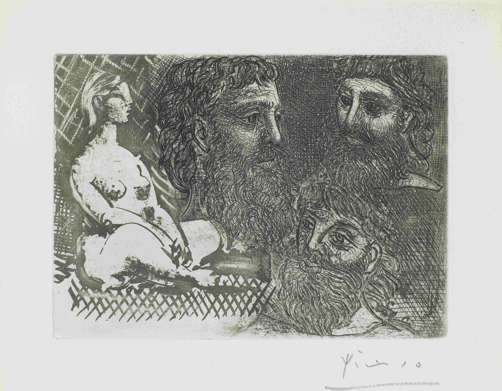 Pablo PICASSO, Femme assise et t&#234;tes barbues, from La Suite Vollard, 1934 signed in pencil ...