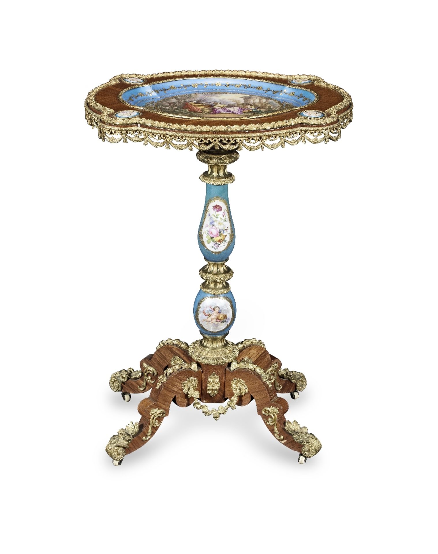 A Napoleon III ormolu mounted porcelain and tulipwood gueridon or vide poche Circa 1865