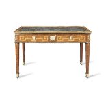 A late Louis XV ormolu mounted amaranth and tulipwood inlaid bureau plat attributed to Philippe-...