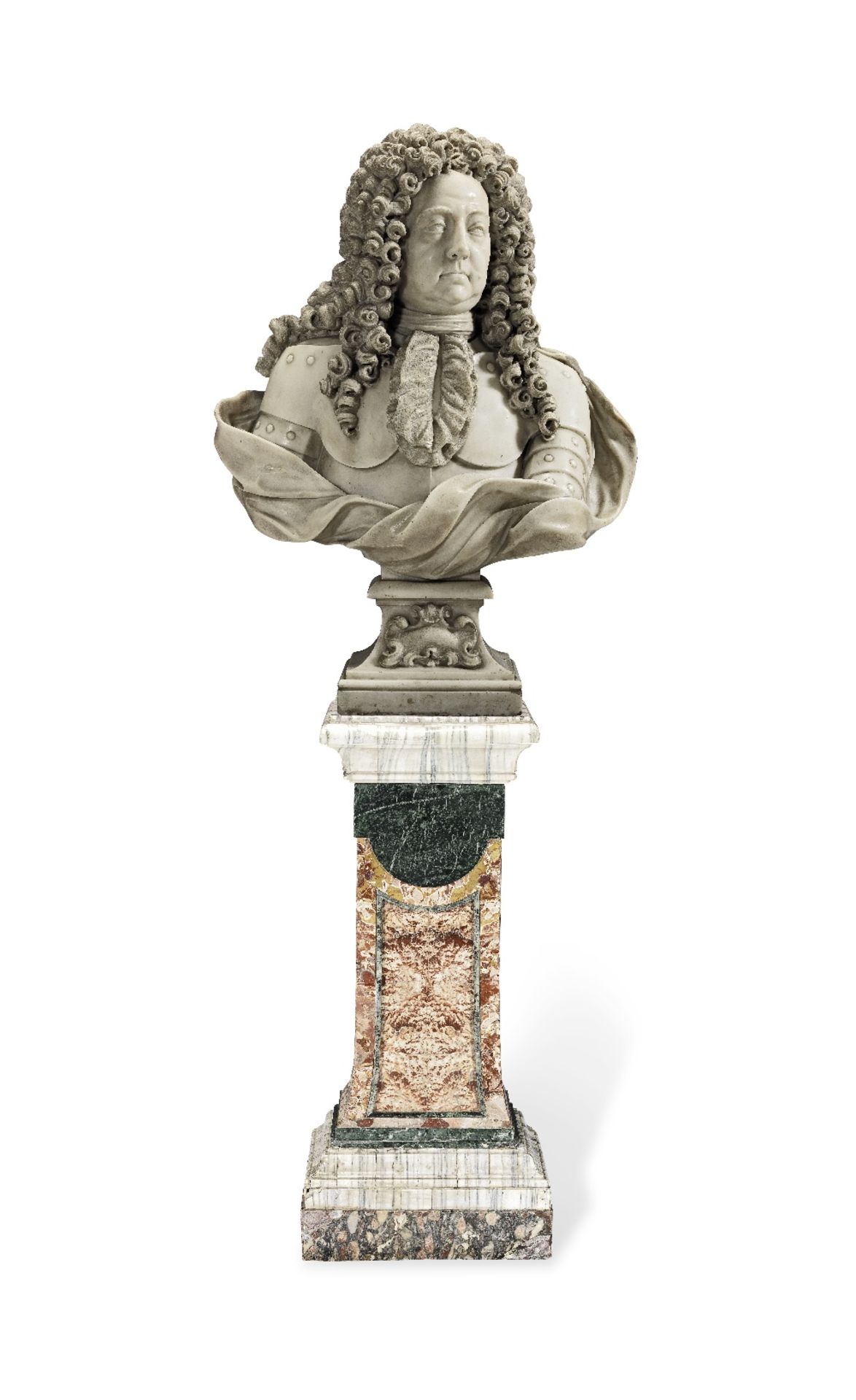 Giuseppe Rusnati (Italian, 1647-1713): A monumental carved white marble bust depicting Cesare II...