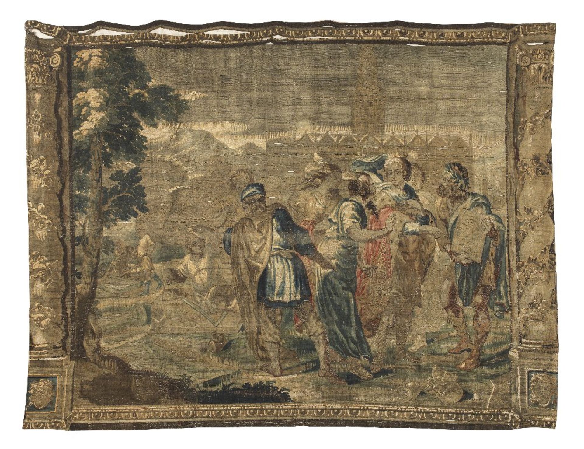 A biblical tapestry depicting the Building of Babylon Antwerp, mid to late 17th century, from t...