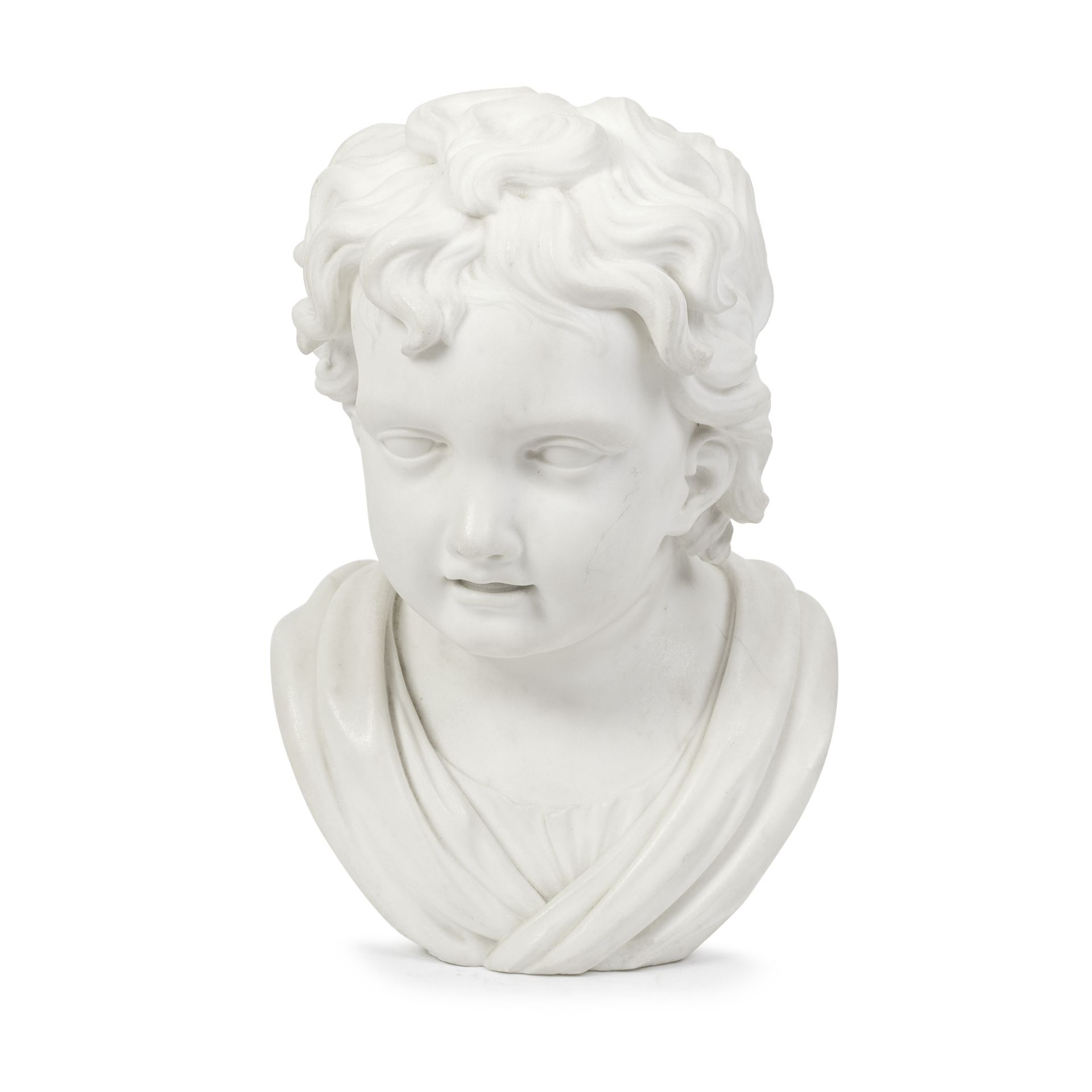 An 18th century carved white marble bust of a boy In the manner of Fran&#231;ois (Frans) Duquesn...