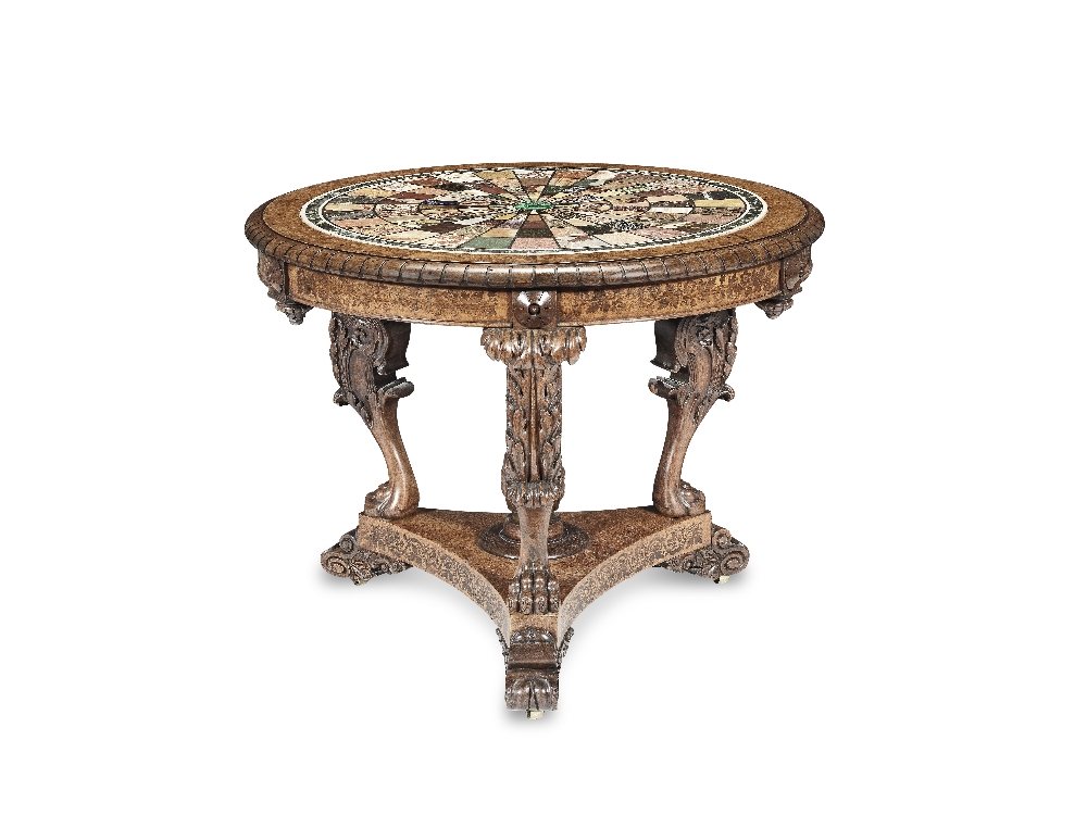 OF GRAND TOUR INTEREST - A George IV amboyna, rosewood and rosewood marquetry table with an