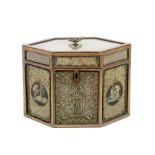 A good George III satinwood and barbers pole strung banded scroll or quill paper work tea caddy