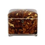 An early 19th century tortoiseshell tea caddy