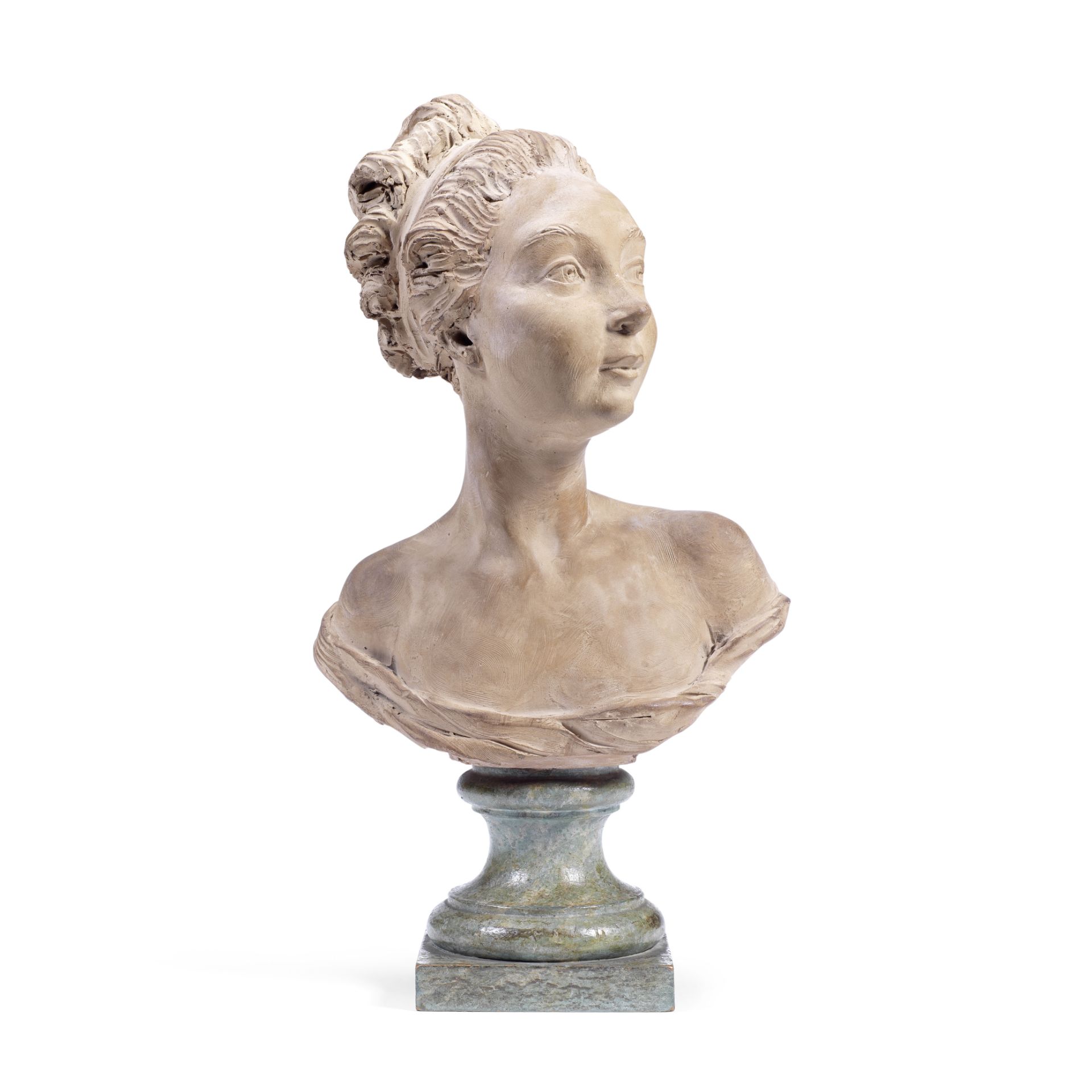 Manner of Augustin Pajou (French, 1730-1809): A sculpted terracotta bust of a young lady Perhap...