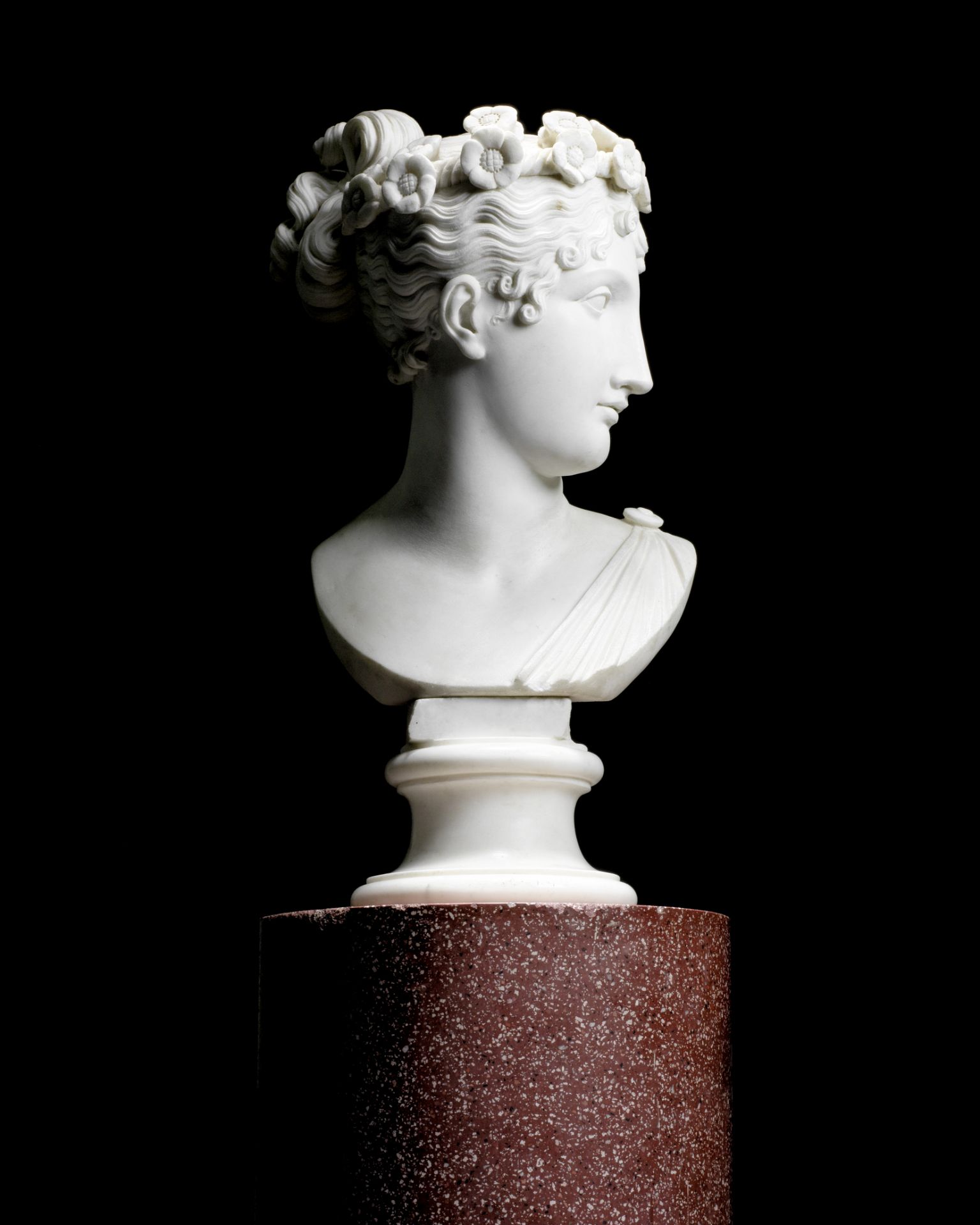 Workshop of Antonio Canova (Italian, 1757-1822): A rare carved white marble 'ideal' bust of 'The