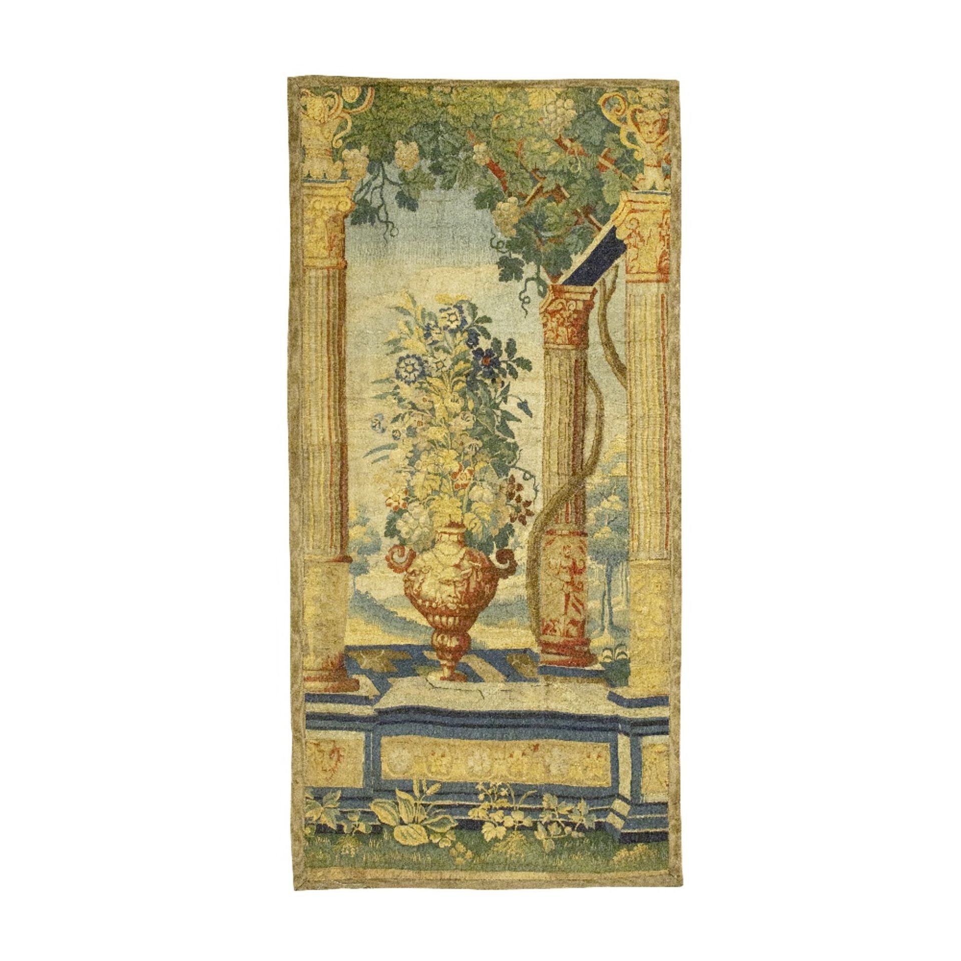 A Brussels fragment of a portico tapestry 17th century 226cm x 109m