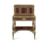 A French late 19th century ormolu mounted flame figured mahogany bonheur du jour in the Louis XV...