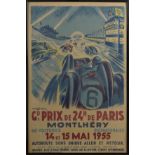 A 1955 Montlhery Grand Prix de 24 Heures de Paris race poster after Geo Ham,