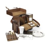 A leather-cased travelling drinks/picnic set for two persons by Walter Thornhill of New Bond St,...