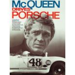 A 'McQueen Drives Porsche' poster,