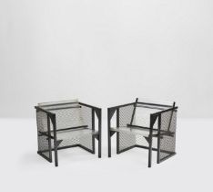 THIERRY PELTRAULT Paire de fauteuils &#171; Entre'Axe &#187;1985Altuglass et m&#233;tal d&#233;...