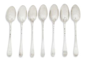 Seven George III Hanoverian and old English pattern tablespoons Glasgow, various makers
