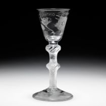 A rare engraved Jacobite airtwist wine glass circa 1750