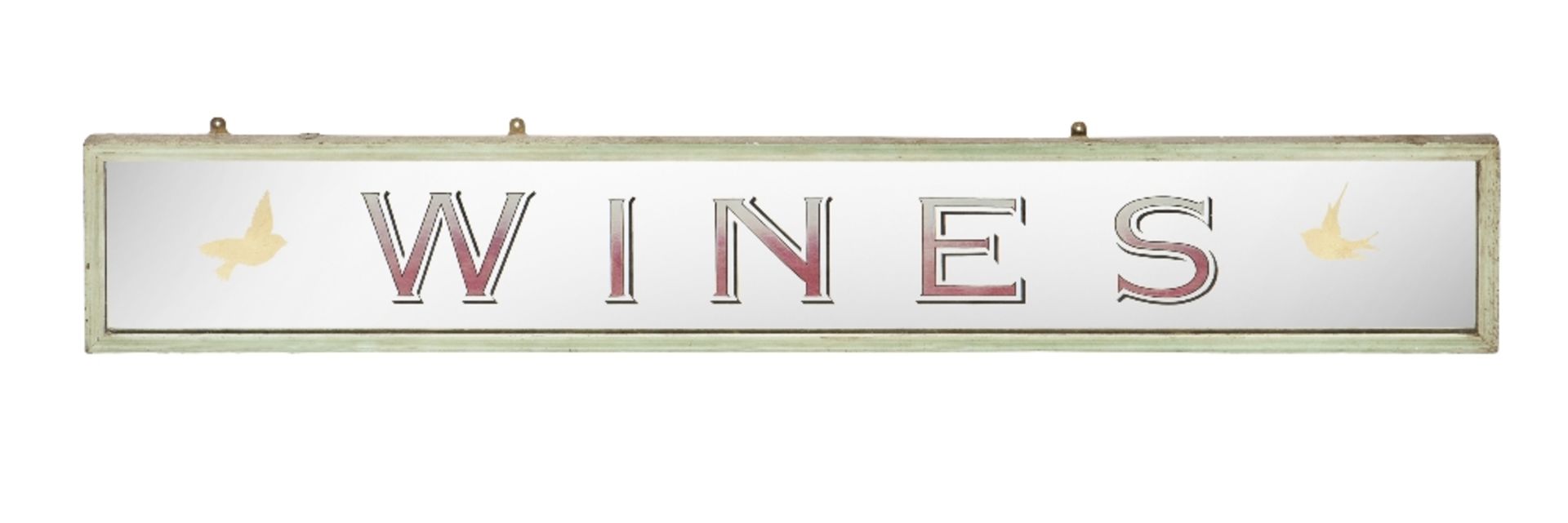 A late 19th early 20th century rectangular advertising mirror inscribed 'wines'