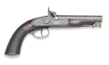 A Scottish 40-bore percussion double-barrelled travelling pistol by Joseph Harkom Edinburgh