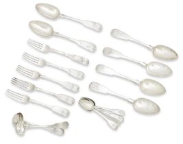 A collection of Georgian fiddle pattern flatware Various Edinburgh makers and dates (17)