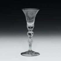 A Jacobite engraved wine glass, circa 1750