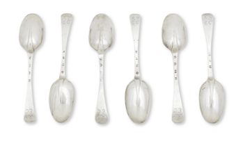 A set of six George I Hanoverian pattern tablespoons By James Tait, Edinburgh, 1717