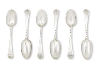 A set of six George I Hanoverian pattern tablespoons By Colin McKenzie, Edinburgh, 1719