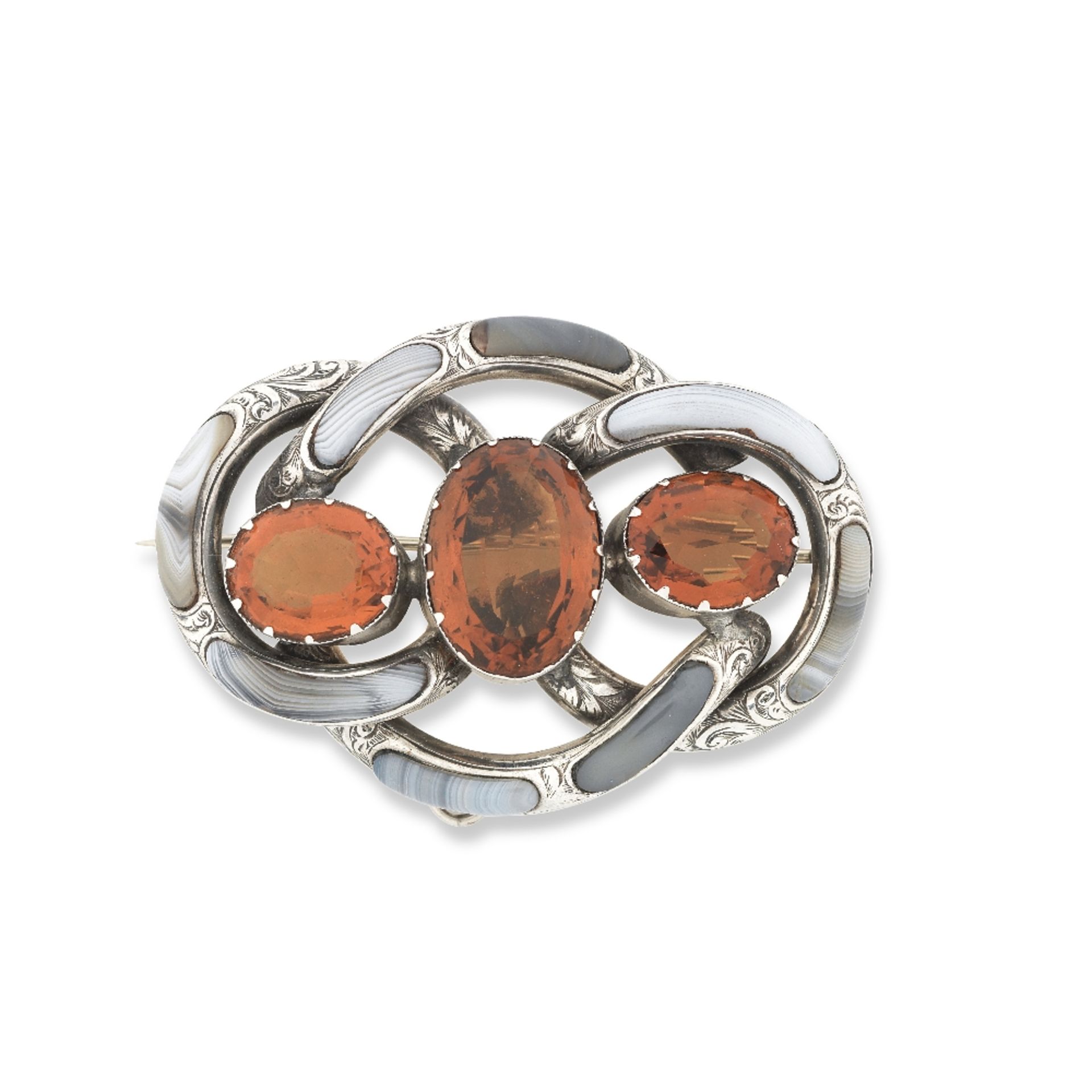 A silver, citrine and hardstone pendant/brooch, Victorian