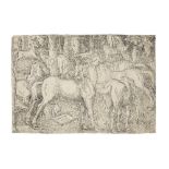 Hans Baldung (German, 1484-1545) Group of Seven Wild Horses and a Monkey Woodcut, 1534, on laid p...