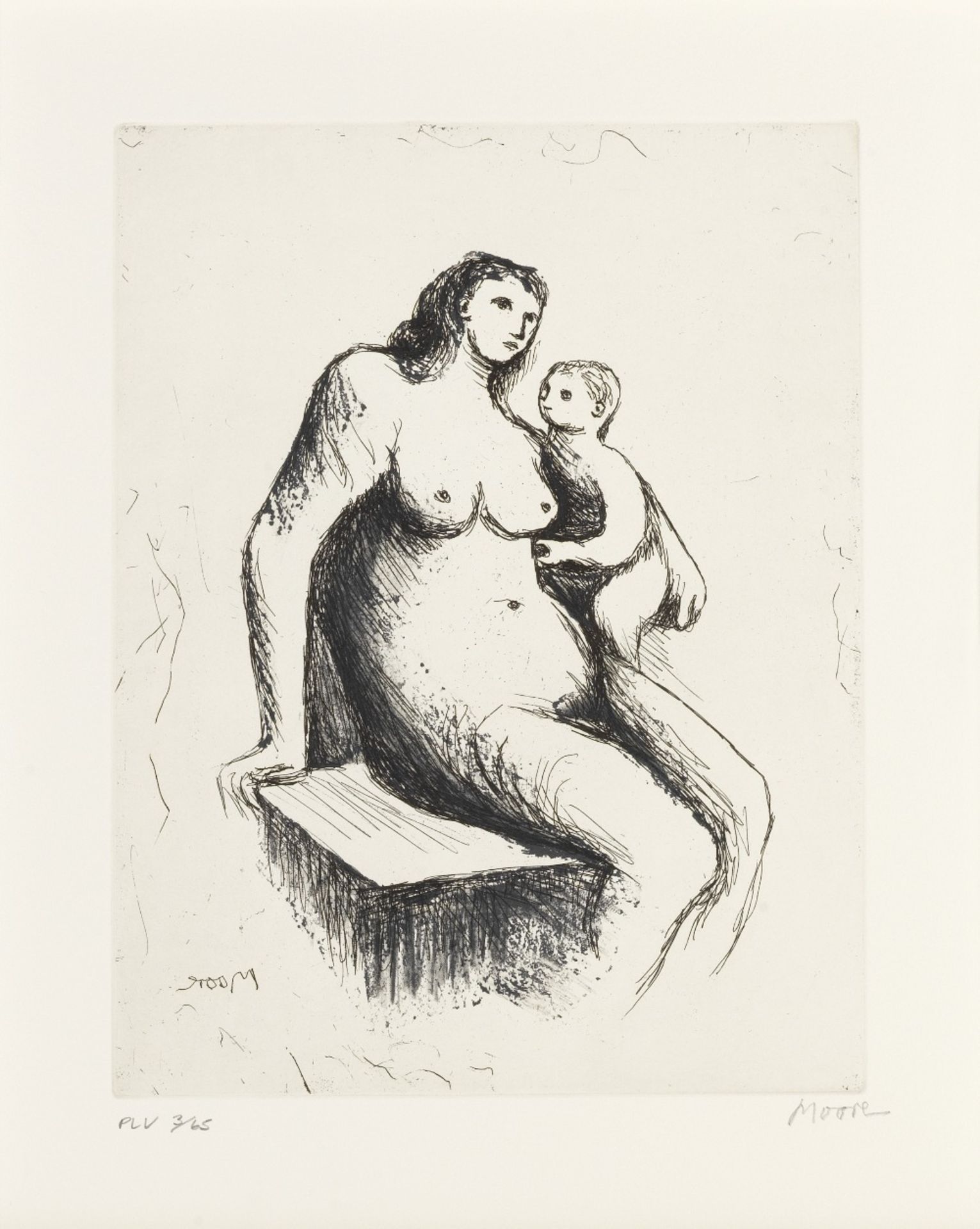 Henry Moore O.M., C.H. (British, 1898-1986) Mother and Child V, from Mother and Child Etching wit...