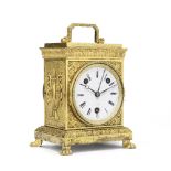 A second quarter 19th century Swiss ormolu pendule d'officier with alarm and grande sonnerie str...