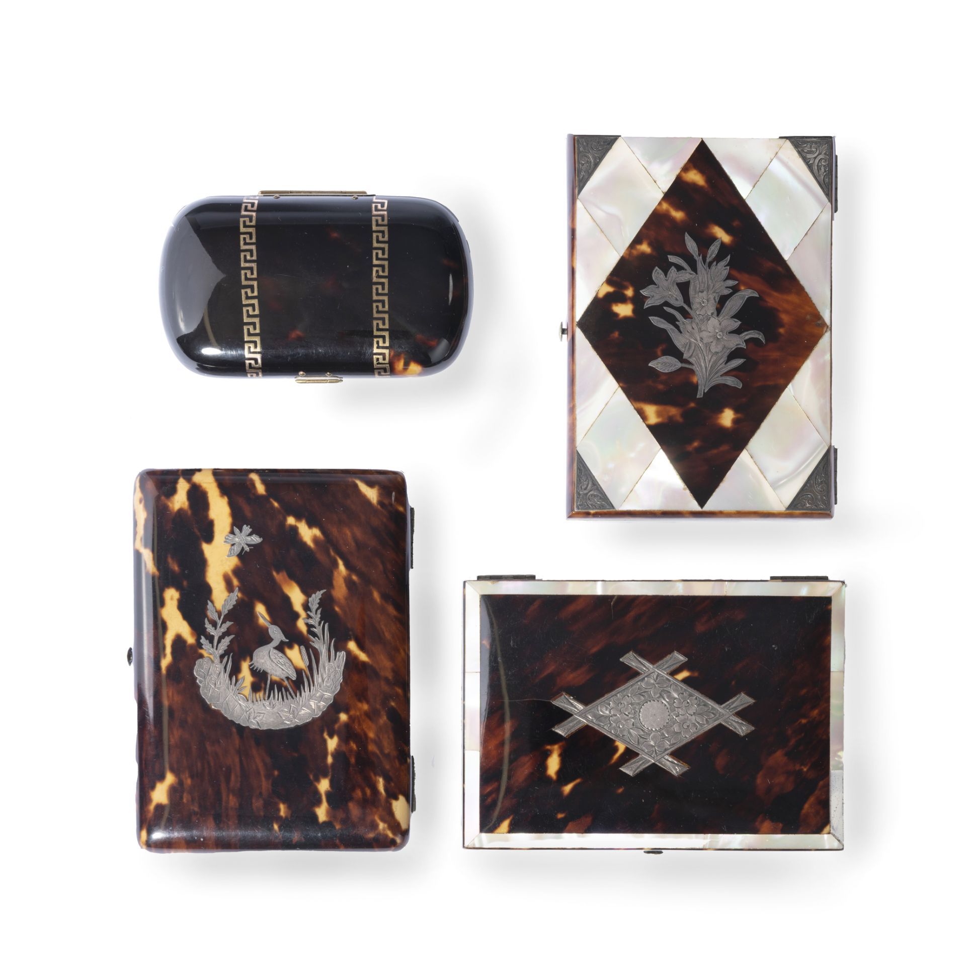 Three late 19th century tortoiseshell card cases and a similar period tortoiseshell purse (4)