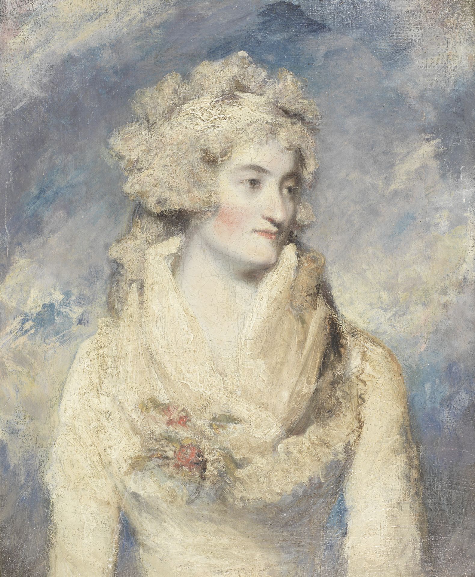 English School, early 19th Century Portrait of a lady in a white dress