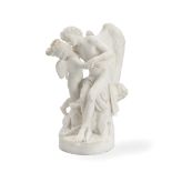 A late 19th century Italian carved white marble figural group of Adonis and Cupid