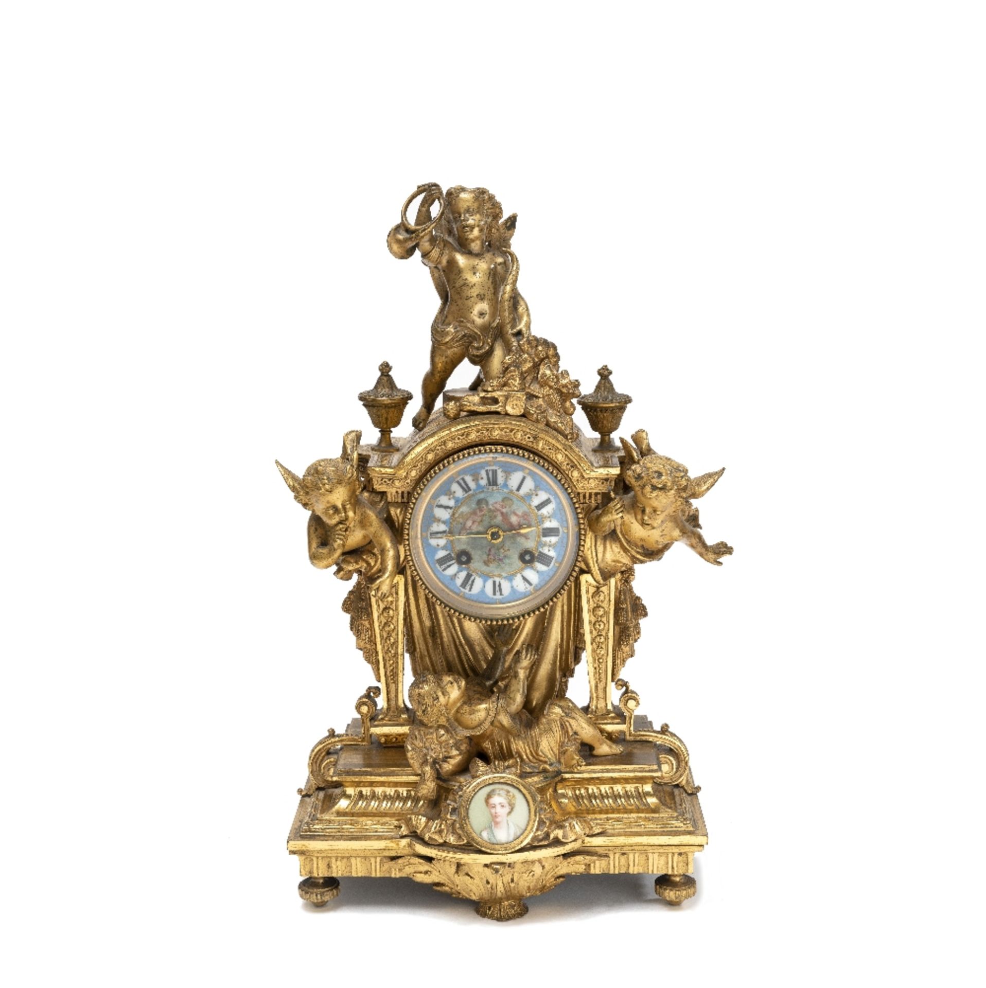 An interesting mid-19th century French gilt bronze and Sevres style porcelain insert figural man...