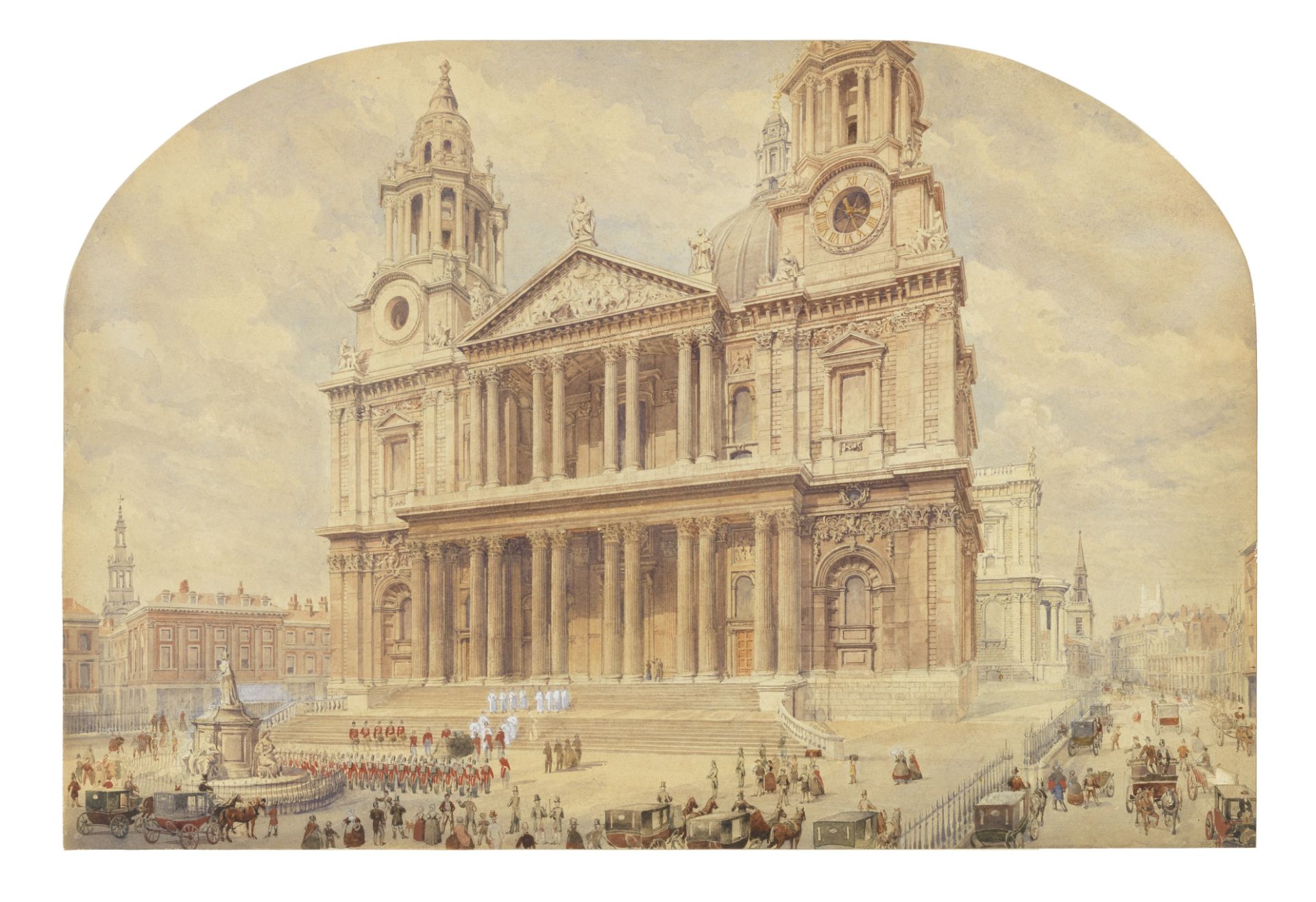 English School, 19th century St. Paul's Cathedral 33.4 x 49.5cm (13 1/8 x 19 1/2in) with arched top