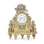 A late 19th century gilt bronze figural mantel clock in the Louis XVI style, the dial signed Hen...