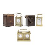A collection of late 19th/early 20th century French brass carriage clocks and timepieces 3 clock...