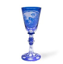 A Bohemian blue flashed glass goblet attributable to either Franz Paul Zach or Karl Pfohl, circ...