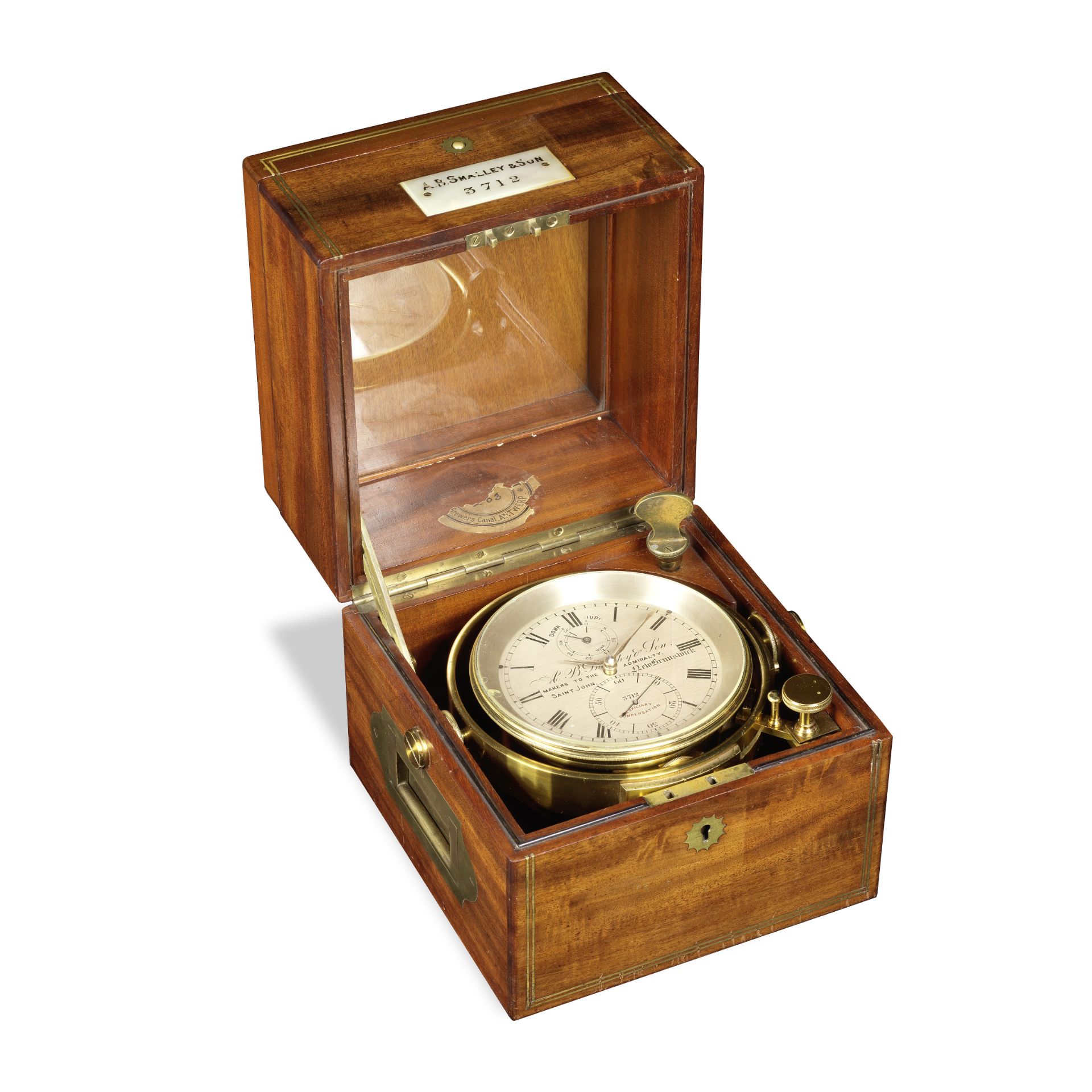 A rare mid-19th century Canadian brass-strung mahogany two-day marine chronometer with Lund-type...