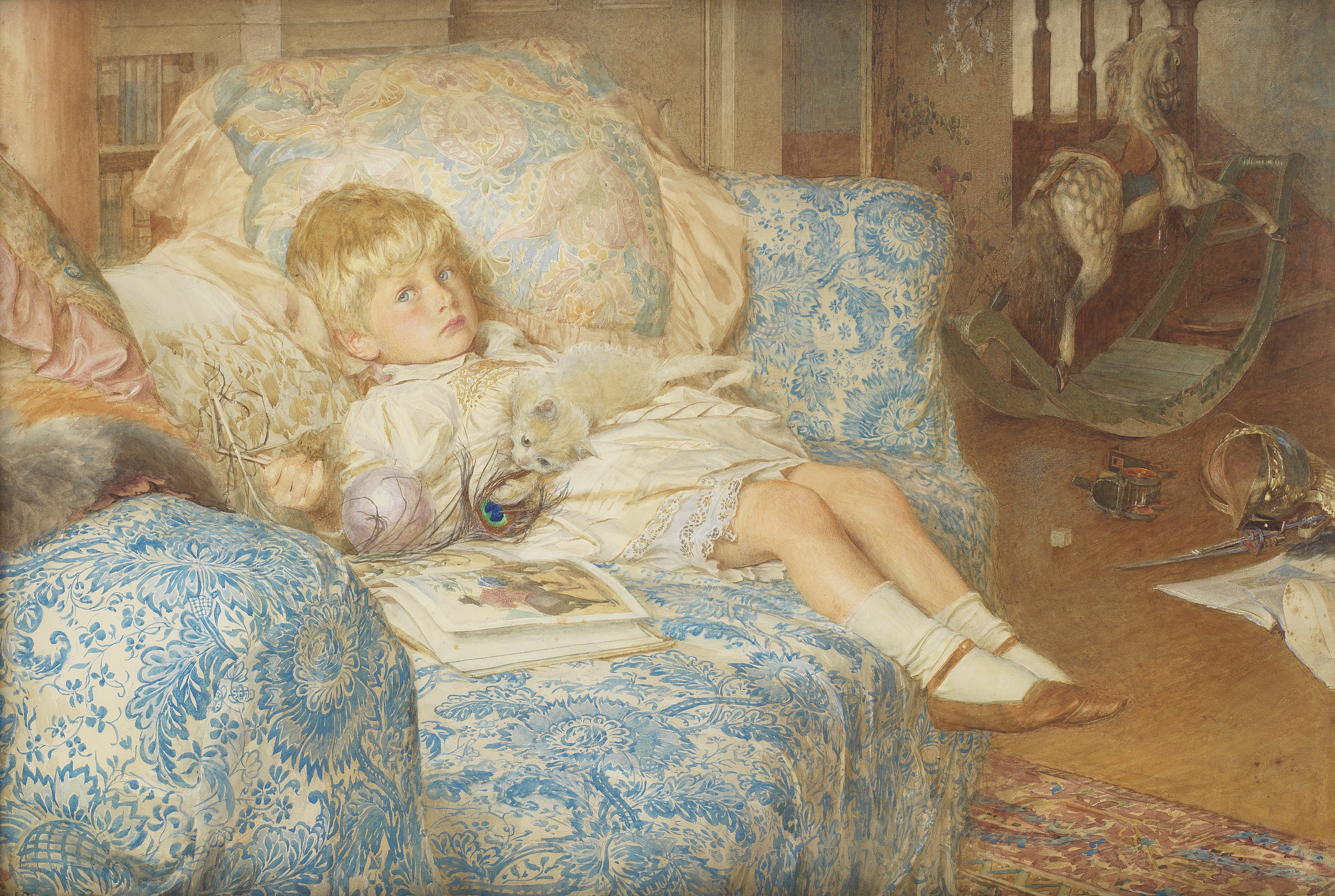 Edward John Gregory (British, 1850-1909) Portrait of Leslie Newall reclining on a sofa